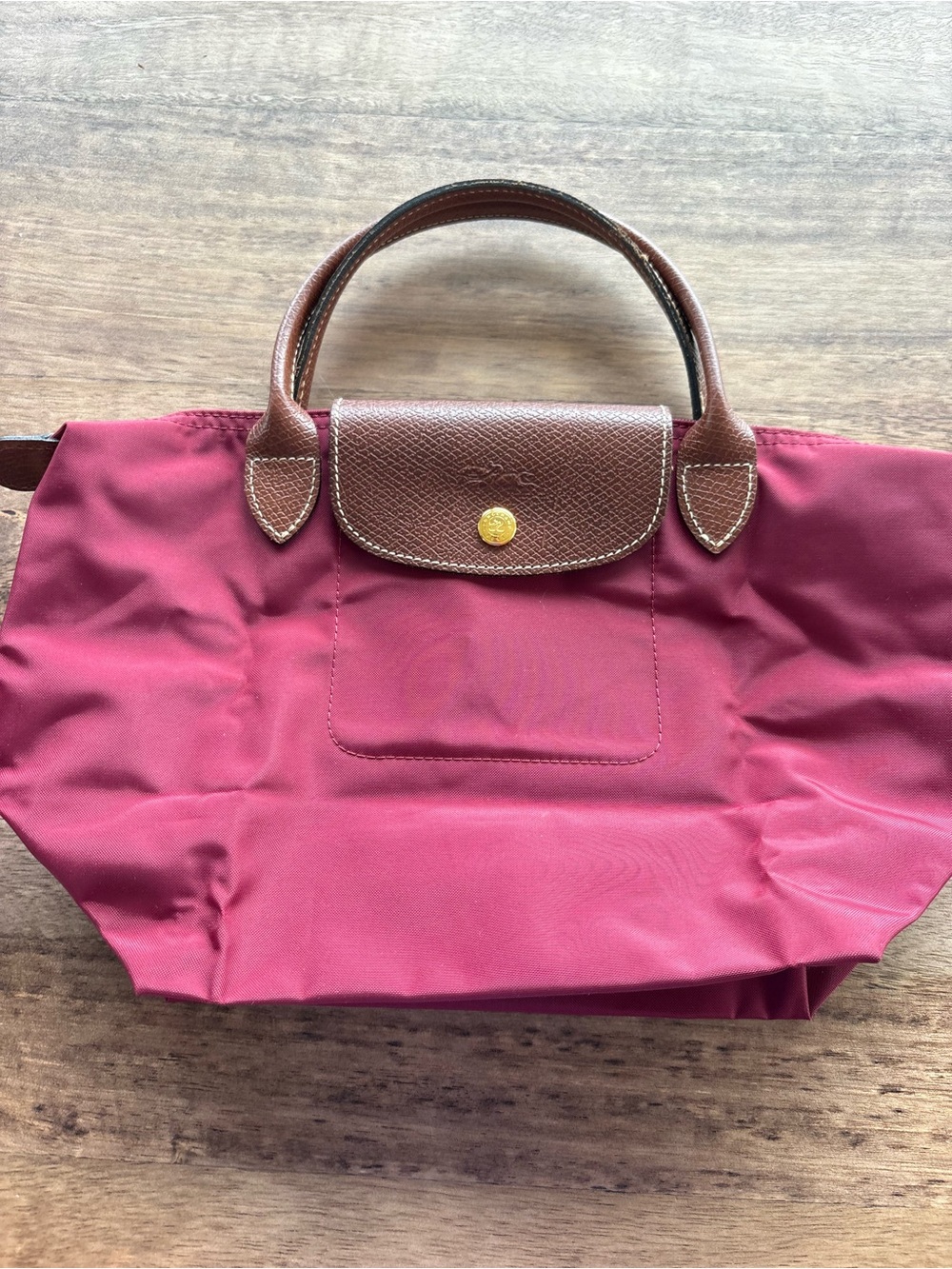 Longchamp Le Pliage Burgundy Tote with Brown Leather Trim - Picture 2 of 13